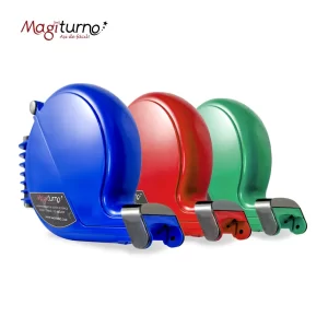 Dispensador de tiquetes de turnos de diferentes colores, azul, verde, rojo del dispensador de tiquetes de turnos mecánico o tipo caracol color azul producto de magiturno e Ingetronik Equipos electronicos especializados